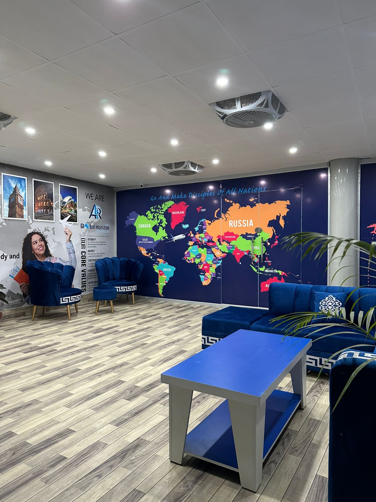 Students studying abroad in a modern campus